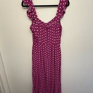 LOFT Fuchsia and White Polka Dot Dress